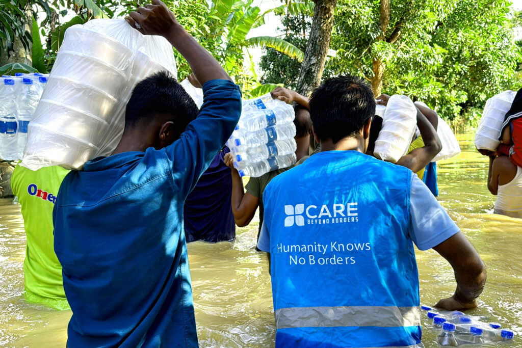 Coocked Food and water distribution footage